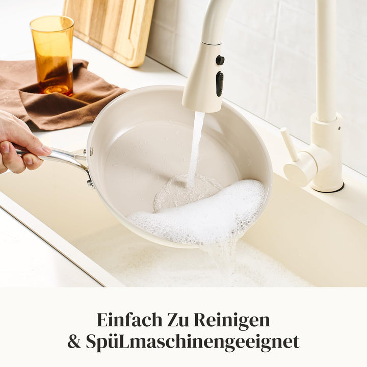 Keramik-Pfannenset 20/24/28 cm Induktion 6-teilig PTFE-frei beige - Bild 6