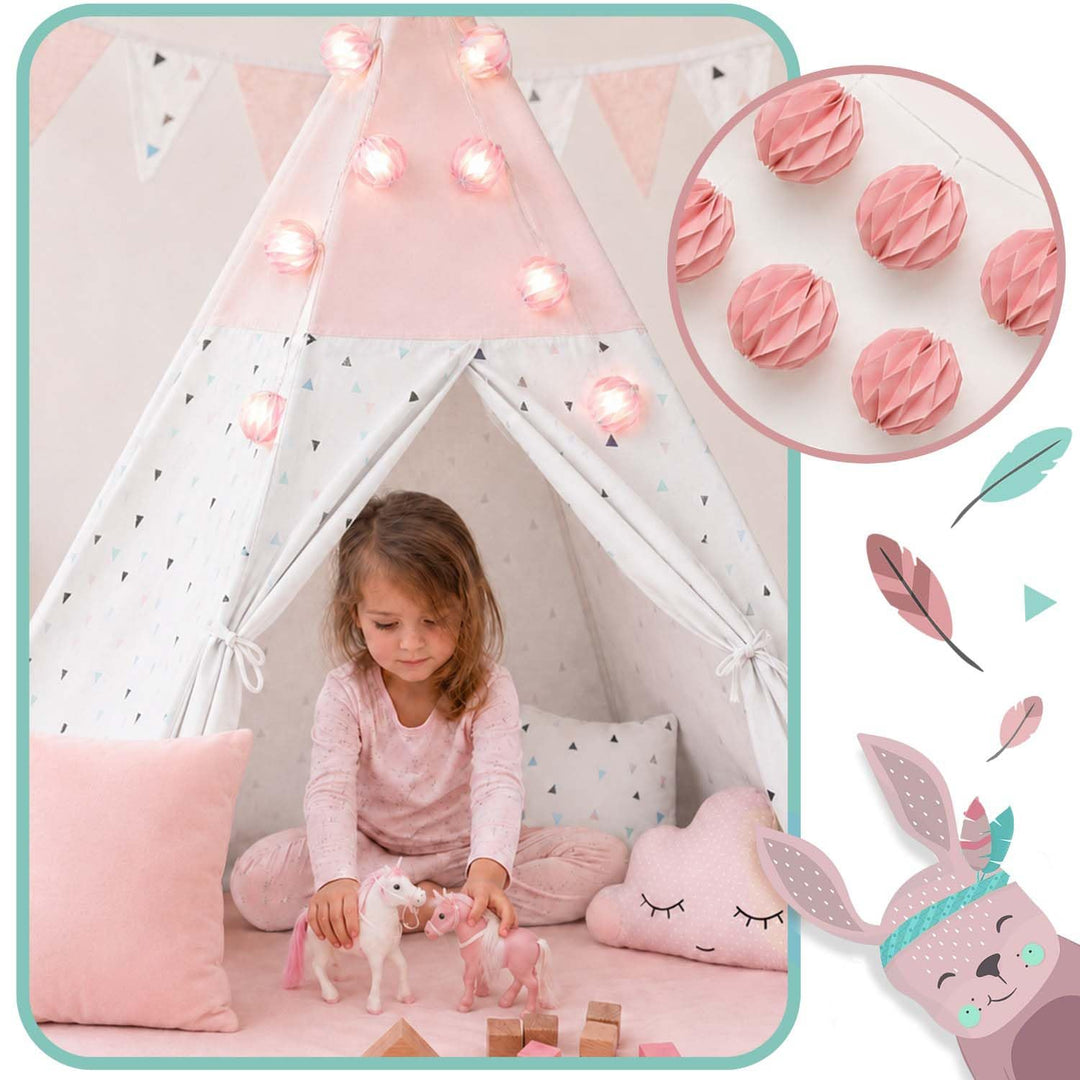 Kinderzelt Tipi Baumwolle mit Kissen Girlande Isoliermatte Rosa - Bild 7