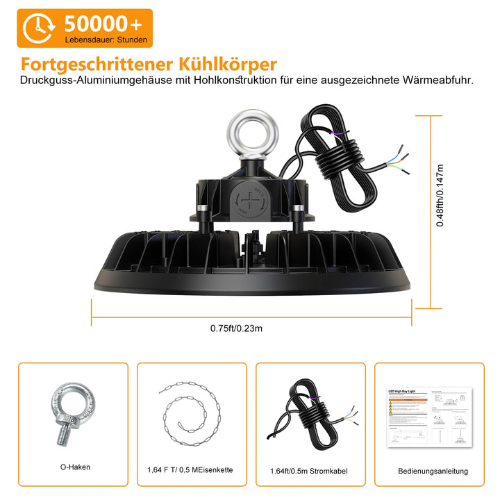 UFO LED Hallenleuchte 150W 25500lm dimmbar 6000K IP65 - Bild 8