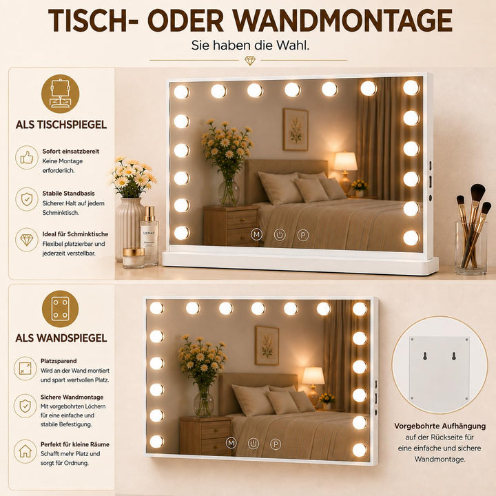 Hollywood-Schminkspiegel beleuchtet 60x52 cm mit LED und 10x Vergrösserung - Bild 7