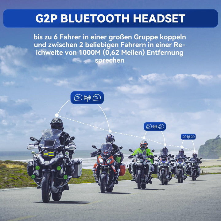 Motorrad Bluetooth Headset 6-Wege 1000m Reichweite IP67 Doppelpack - Bild 2