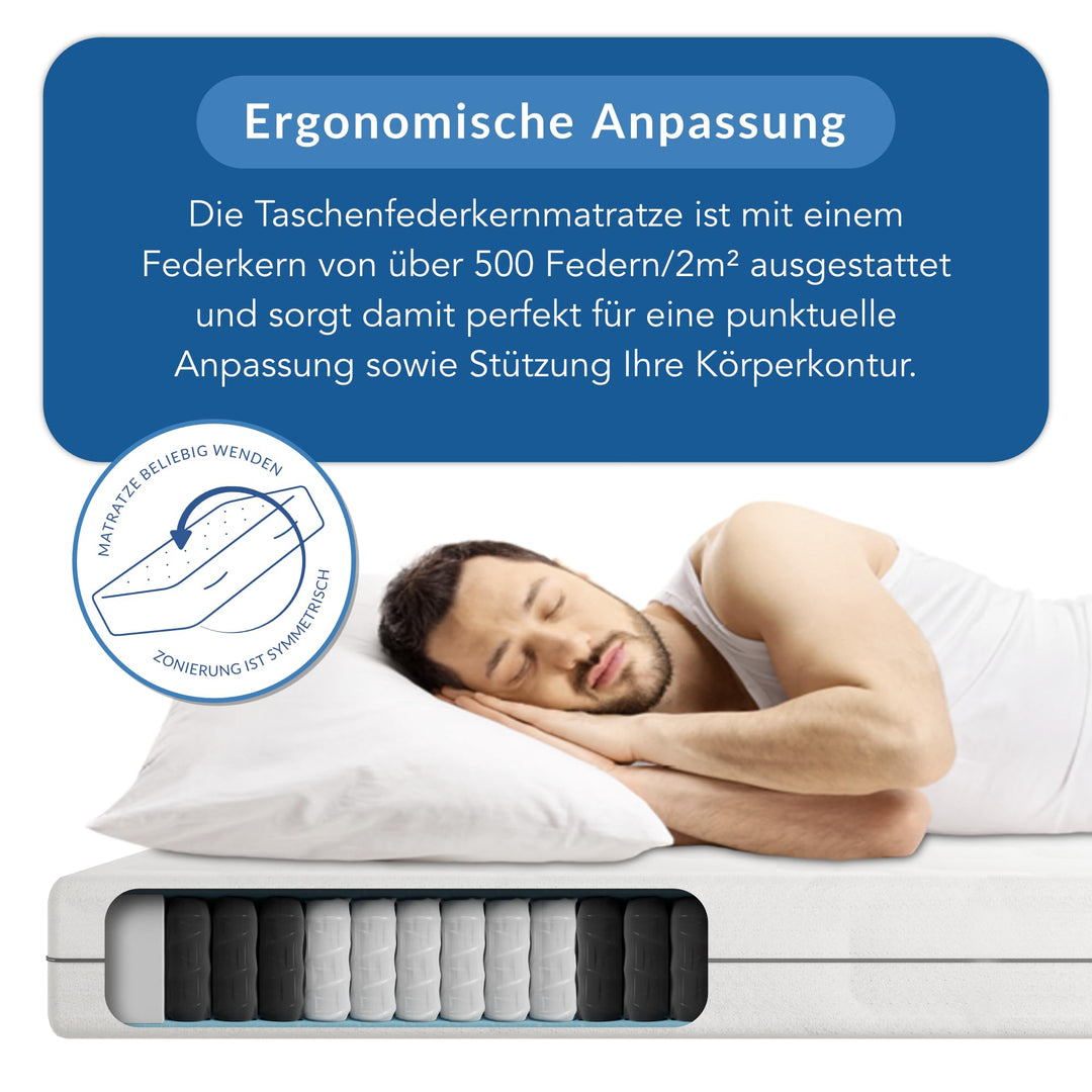 Taschenfederkernmatratze 7-Zonen H3 180x200 cm 21 cm hoch - Bild 2