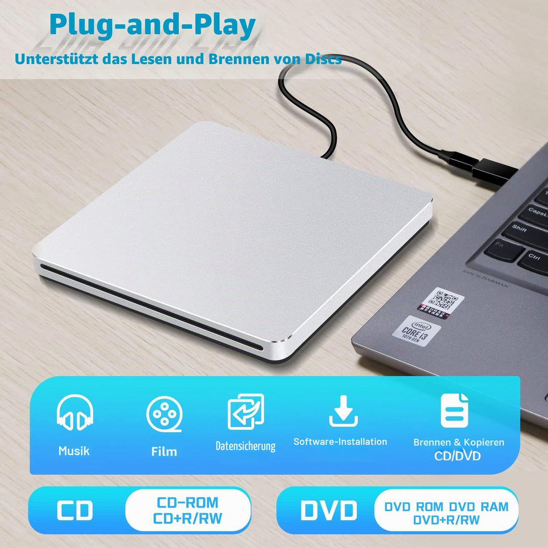 Externes CD DVD Laufwerk USB-C Slot-in Aluminium für MacBook Laptop - Bild 4