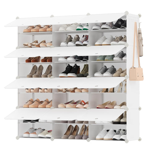 Schuhschrank 12 Fächer mit Türen für 48 Paar, 124 cm
