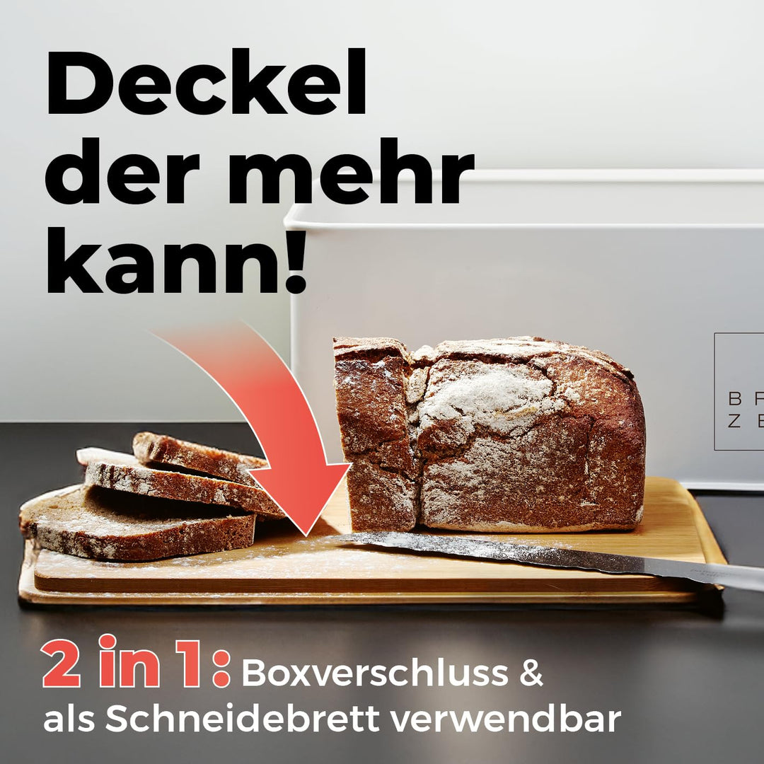 Brotkasten Metall mit Bambus-Deckel 2in1 Schneidebrett 30,5x23,5 cm - Bild 3