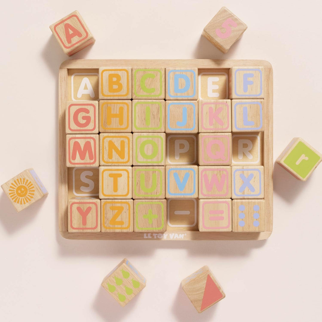 Holzbauklötze ABC Alphabet mit Tablett aus Gummibaumholz ab 12 M. - Bild 3