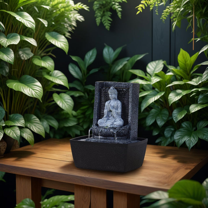 Zimmerbrunnen Buddha mit LED-Farbwechsel Kunstharz 26 cm grau - Bild 10
