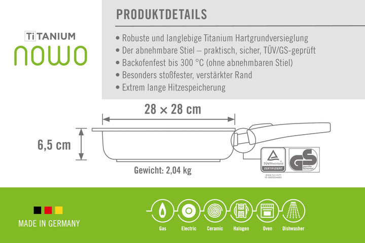 Grillpfanne Aluminiumguss 28x28 cm mit Rillen &amp; abnehmbarem Stiel - Bild 7