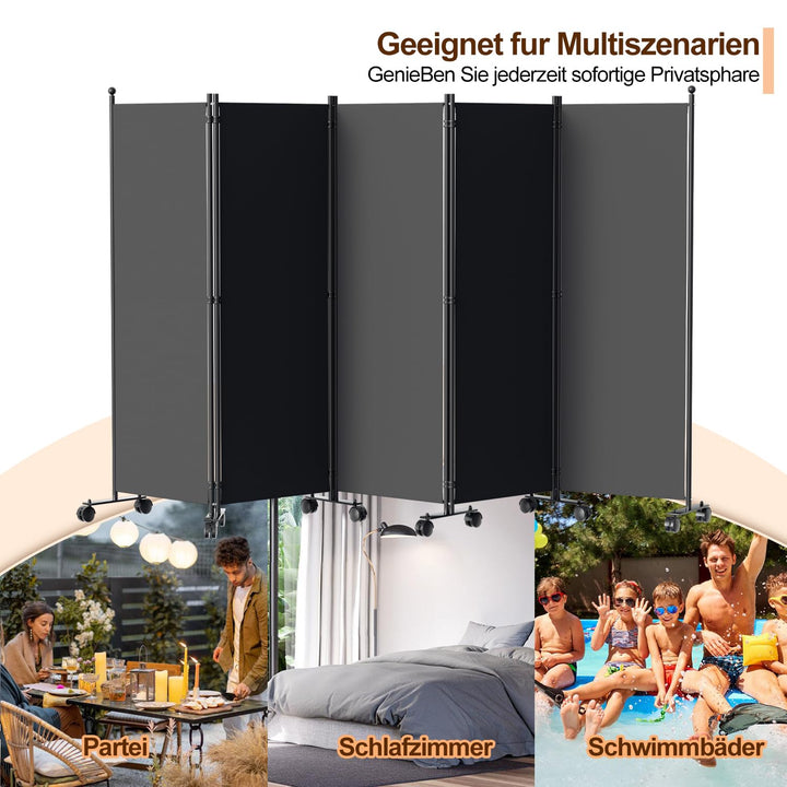 Paravent Raumteiler auf Rollen 5-teilig 284x181 cm Anthrazit faltbar - Bild 7