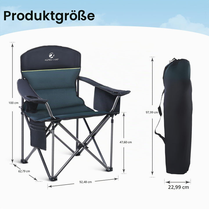 Campingstuhl faltbar XXL 200 kg Tragkraft mit Kühltasche Stahl - Bild 3