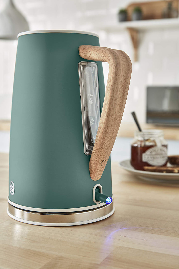 Wasserkocher 1,7 l 2200 W Edelstahl Grün mit Holzgriff kabellos - Bild 3