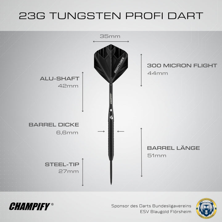 Steeldart Set 90% Tungsten 23g mit Darttasche, 9 Schäfte &amp; Flights - Bild 6