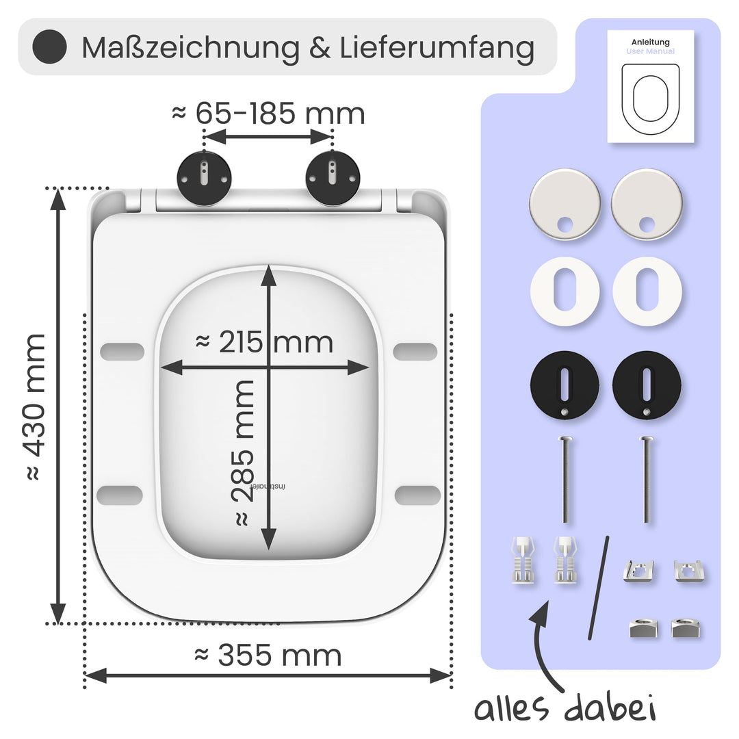 WC-Sitz eckig Duroplast mit Absenkautomatik und Schnellverschluss - Bild 8