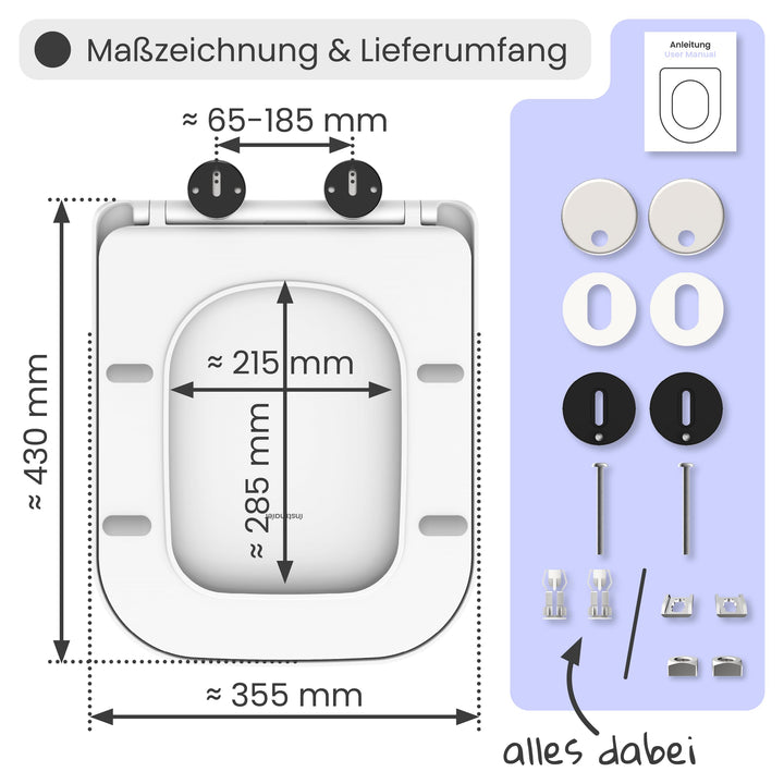 WC-Sitz eckig Duroplast mit Absenkautomatik und Schnellverschluss - Bild 8