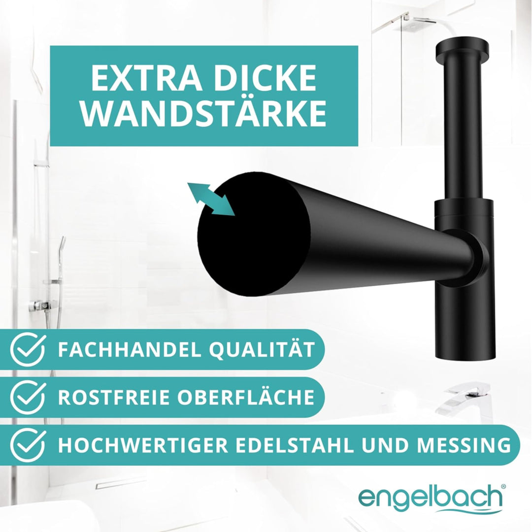 Design Siphon Waschbecken Schwarz Edelstahl mit Reinigungsöffnung 1¼" - Bild 7
