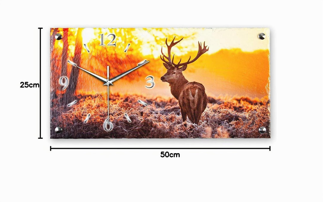 Wanduhr Schiefer Hirsch-Motiv 50x25 cm mit Funkuhrwerk - Bild 4