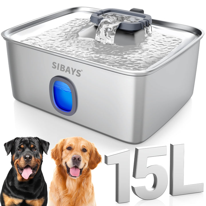 Haustier-Trinkbrunnen Edelstahl 15L mit LED &amp; 5-stufigem Filter