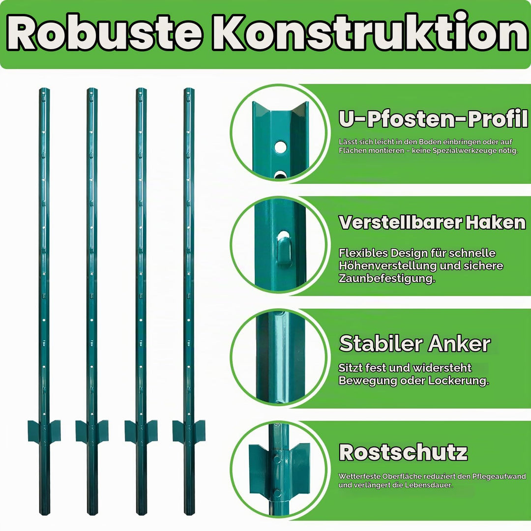 Zaunpfosten U-Profil verzinkter Stahl 121 cm, 10er-Set grün - Bild 6