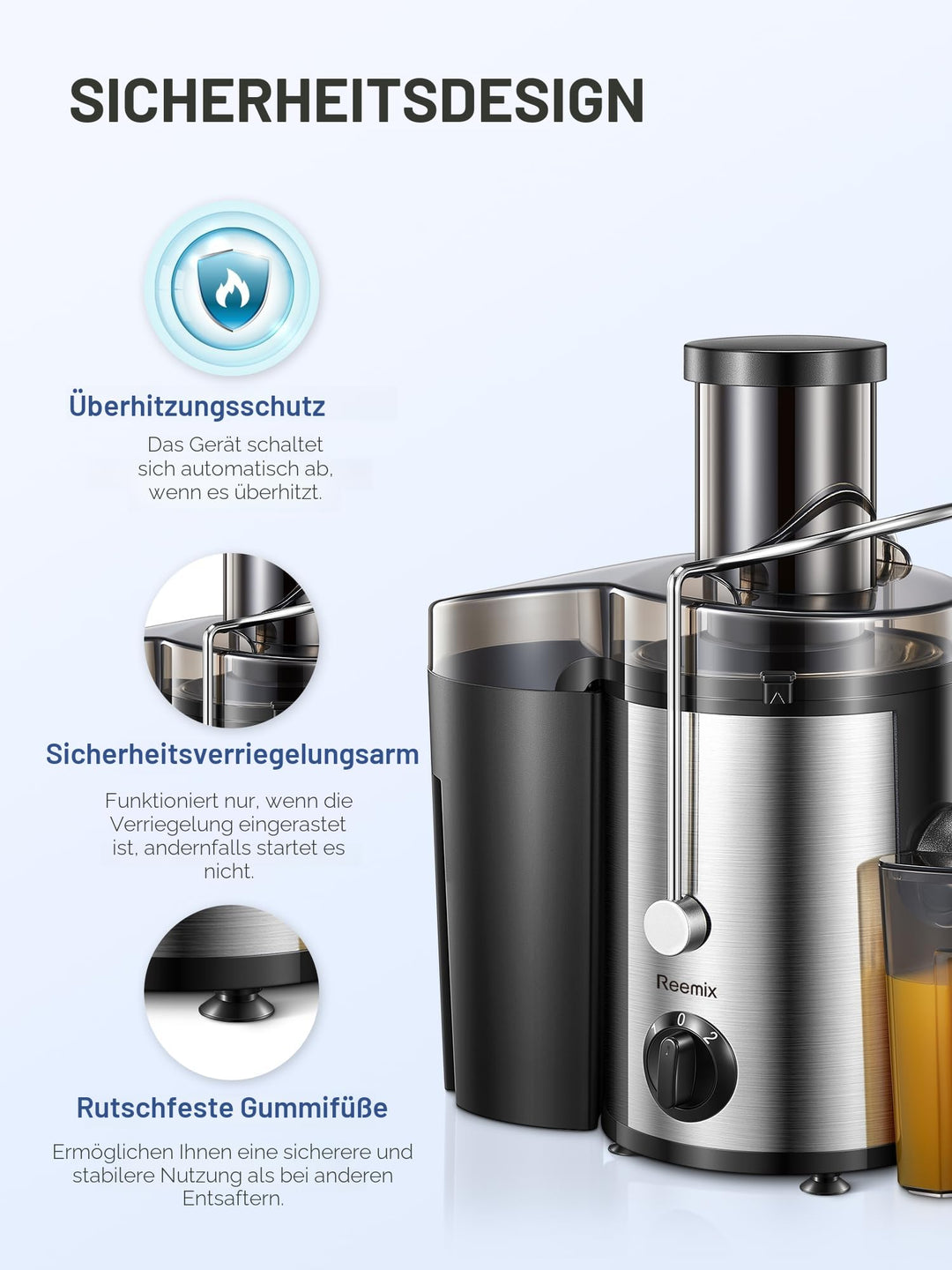 Zentrifugalentsafter 800W mit 72mm Einfüllöffnung für Obst und Gemüse - Bild 6