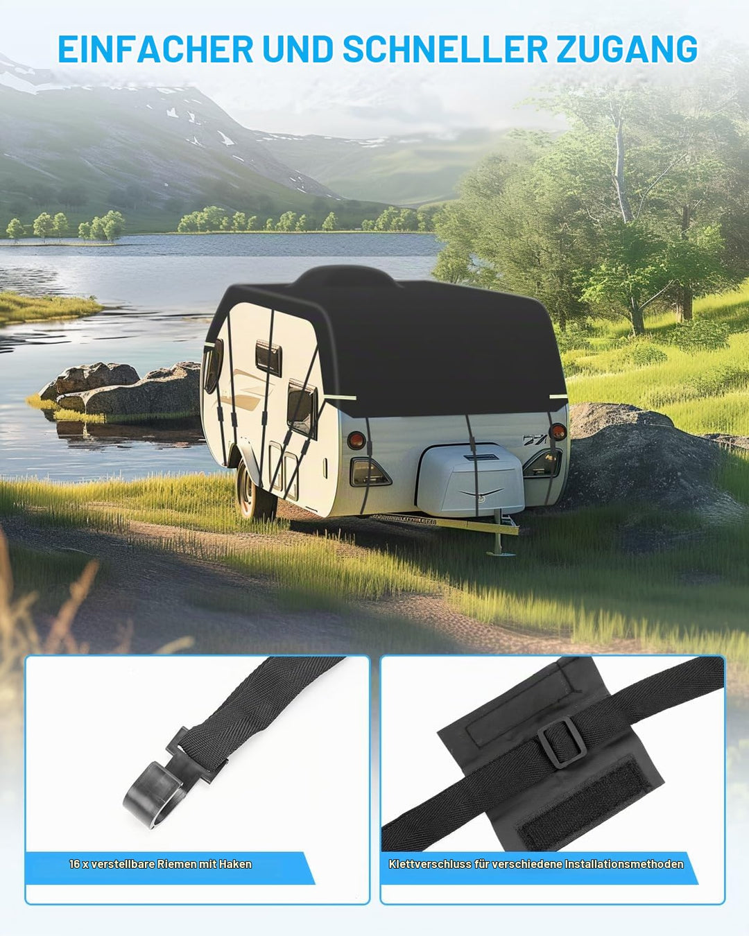 Wohnwagen Abdeckplane 6,5x3m Oxford wasserdicht mit Reflektorstreifen - Bild 5