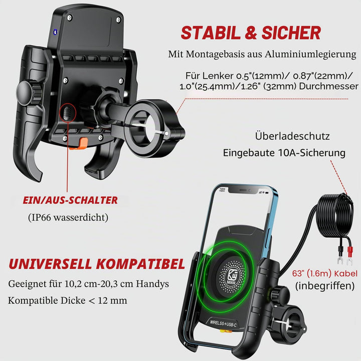 Motorrad Handyhalterung mit 15W Qi Wireless Charger IP66 wasserdicht - Bild 4