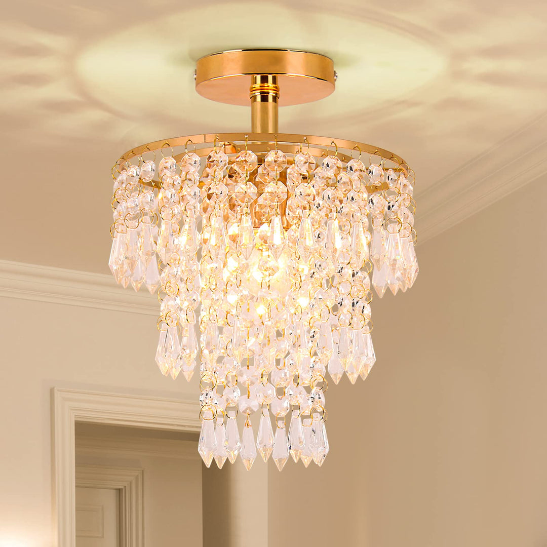 Kristall-Kronleuchter Gold 3-stufig Regentropfen E27 Deckenleuchte