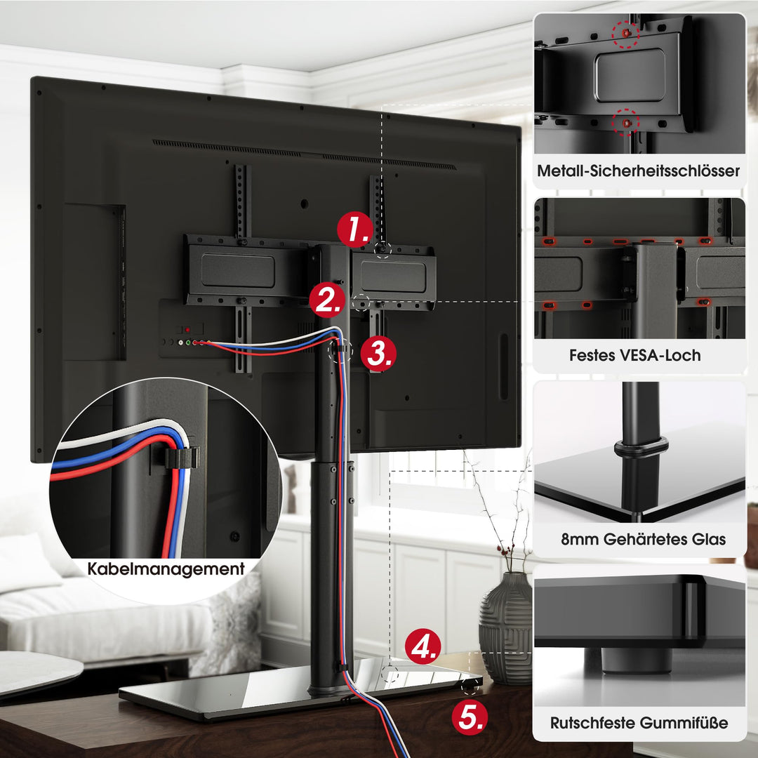 TV Ständer höhenverstellbar 43–85 Zoll neigbar schwenkbar max. VESA 600x400mm - Bild 5