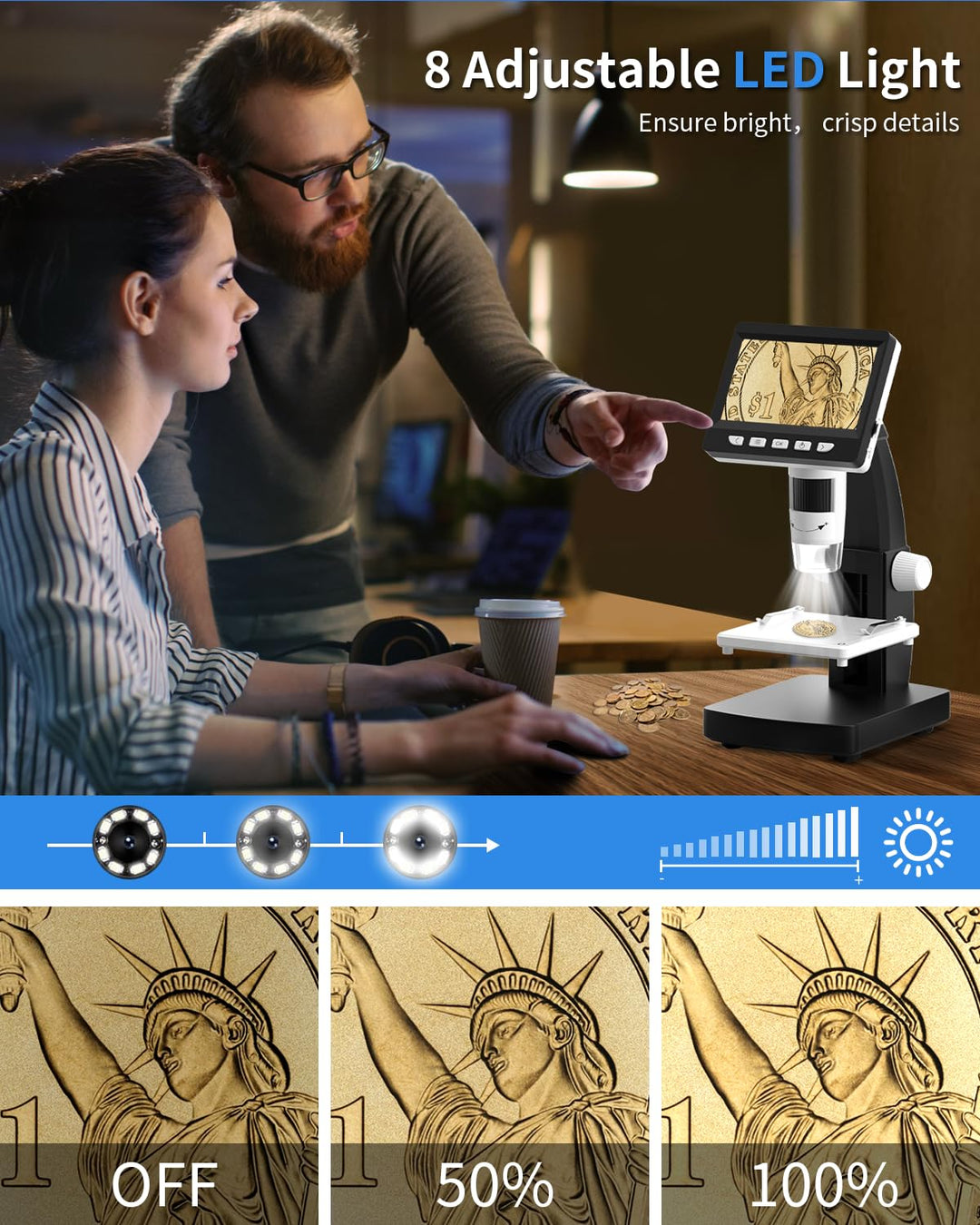 Digital-Mikroskop 4,3-Zoll LCD 50x-1000x mit 8 LED für Kinder &amp; Erwachsene - Bild 4