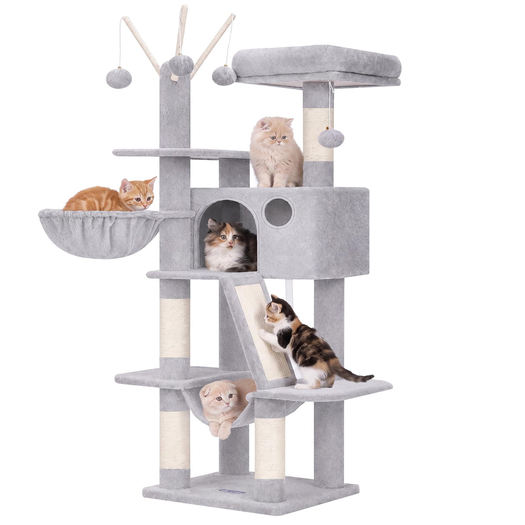 Kratzbaum für mehrere Katzen mit Haus, Hängematte und Sisal