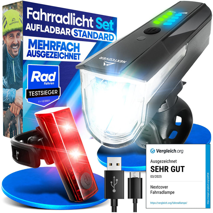 Fahrradlicht Set LED 80 Lux mit Automatik-Sensor StVZO 11h Akku