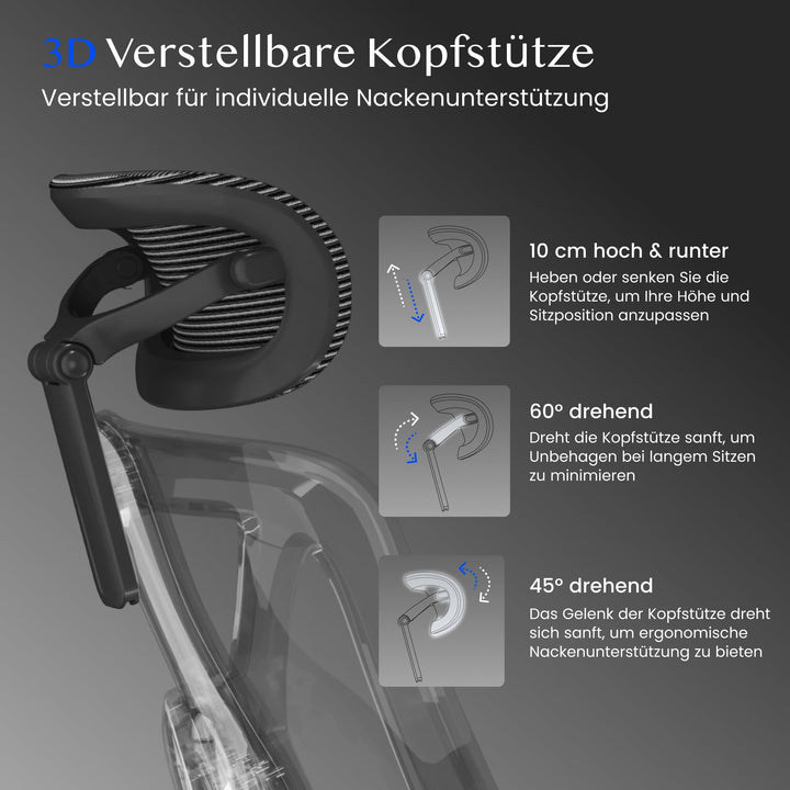 Ergonomischer Bürostuhl mit 3D-Armlehnen, Kopfstütze, bis 136 kg - Bild 7