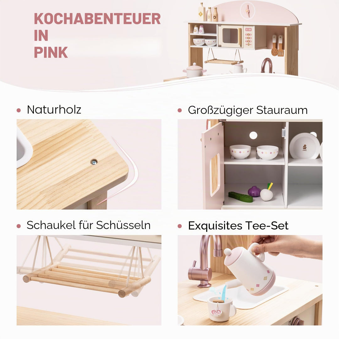 Spielküche Holz mit Zubehör für Kinder Rosa Mädchen - Bild 3