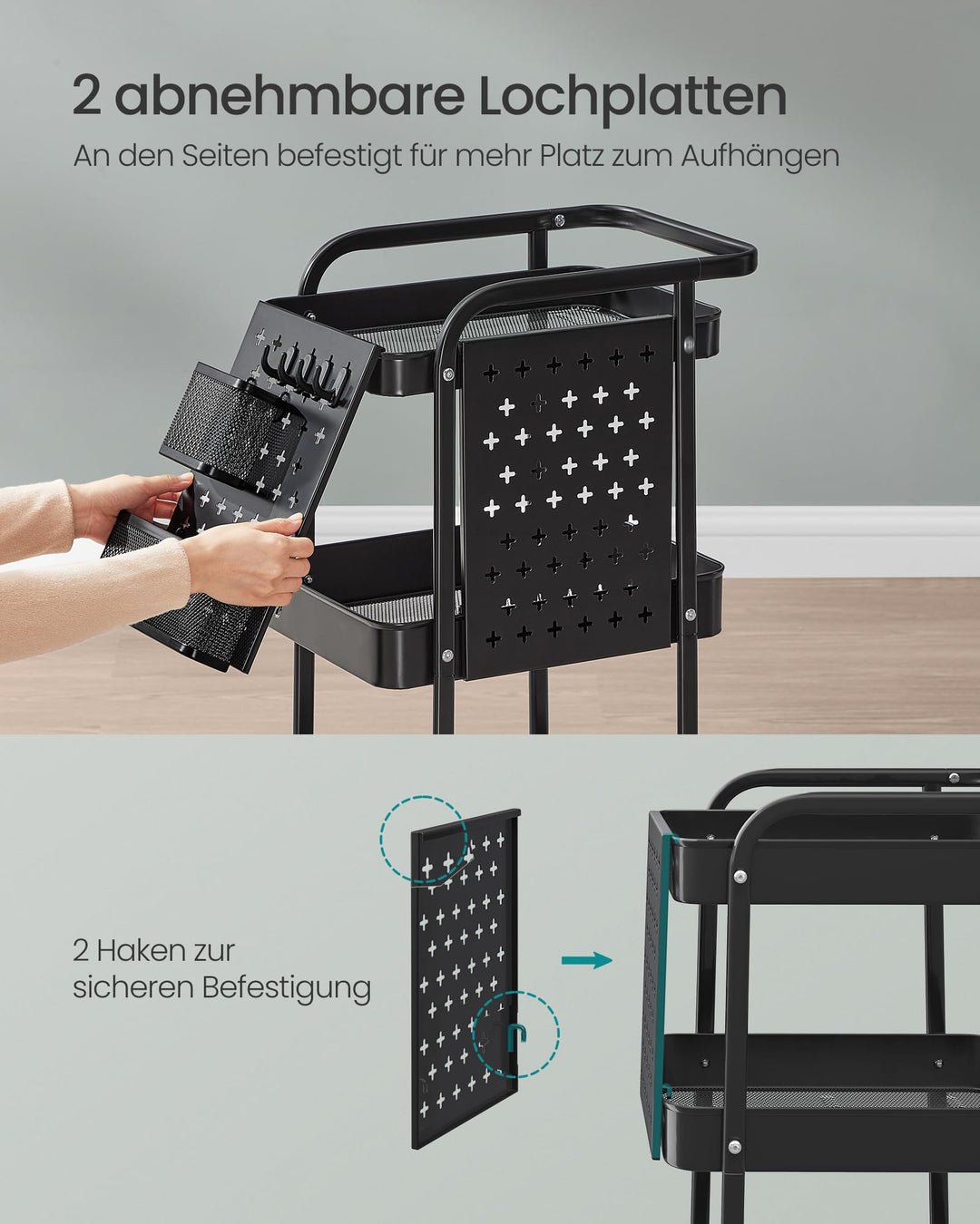 Rollwagen Stahl 3 Gitterablagen 2 Lochplatten vielseitig - Bild 4
