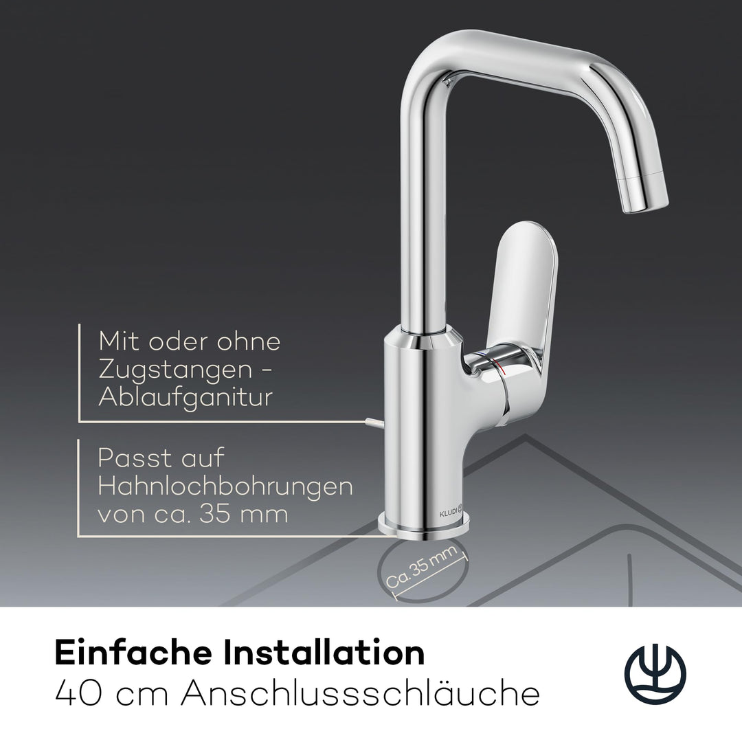 Waschtischarmatur Chrom 360° schwenkbar mit Zugstangen-Ablauf Messing - Bild 5