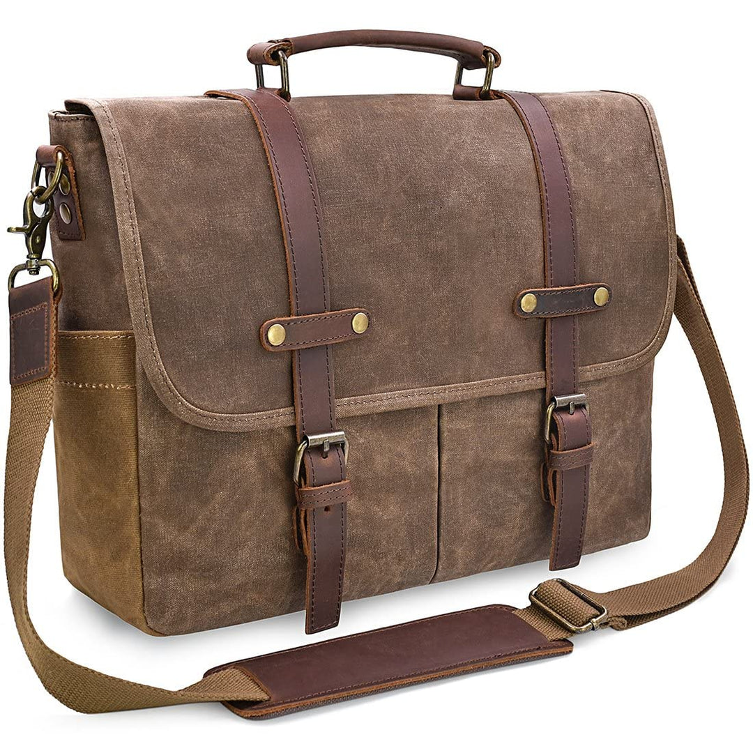 Messenger Bag Canvas Leder wasserdicht 15,6 Zoll Herren Vintage
