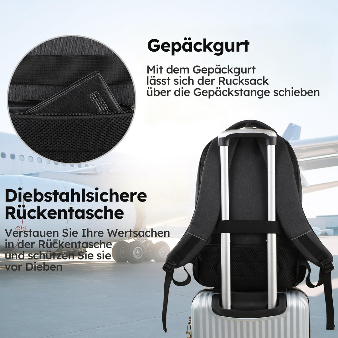 Laptop Rucksack 20 Zoll wasserabweisend 17" Fach 20+ Taschen Reise - Bild 6