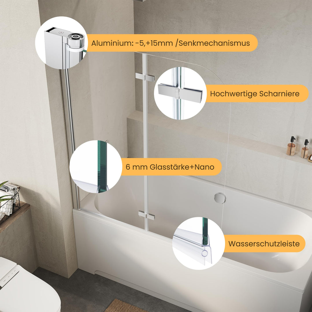 Badewannen-Duschwand 2-teilig faltbar 120x140 cm Nano-Glas 6 mm - Bild 4