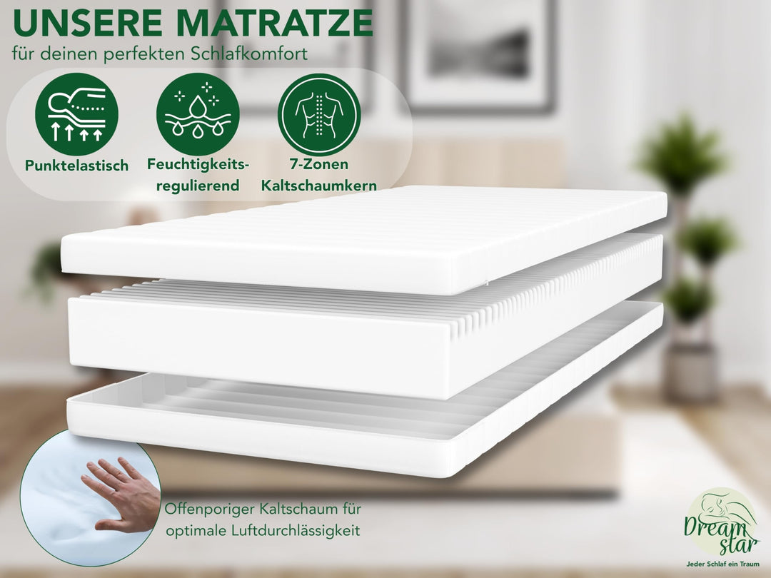 Kaltschaummatratze 7-Zonen 140x200 cm H2/H3 hypoallergen 16 cm - Bild 3