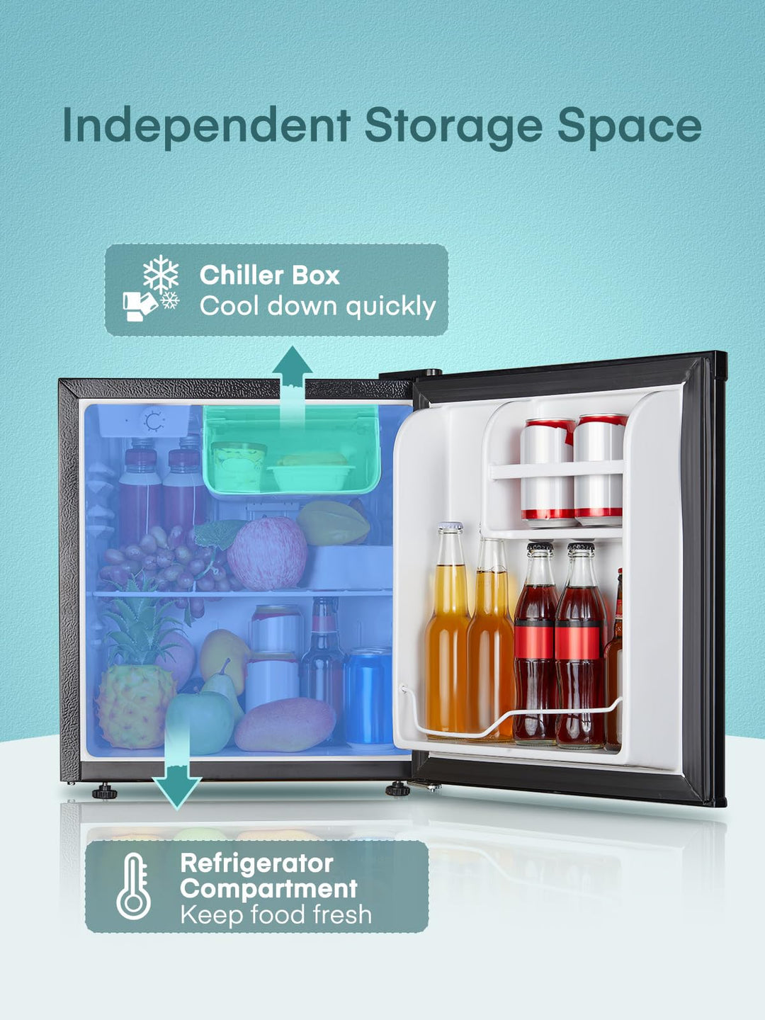 Mini Kühlschrank 46L mit Eisfach, leise 42dB, 7-stufig regelbar - Bild 4