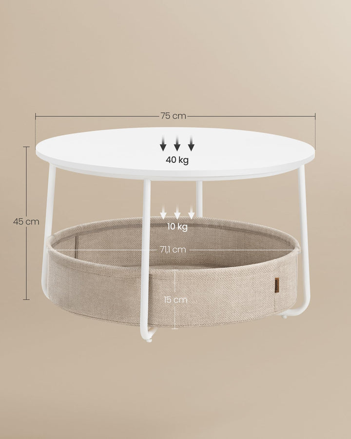 Couchtisch rund mit Stoffkorb 75x75x45 cm Wohnzimmer - Bild 5