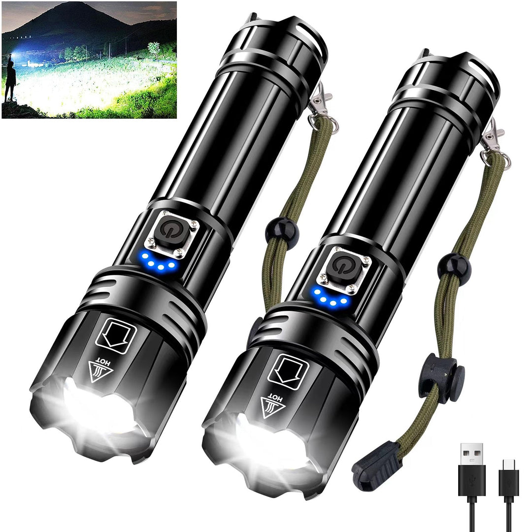 LED Taschenlampe aufladbar 2er-Set XHP70.2 5 Modi IPX7