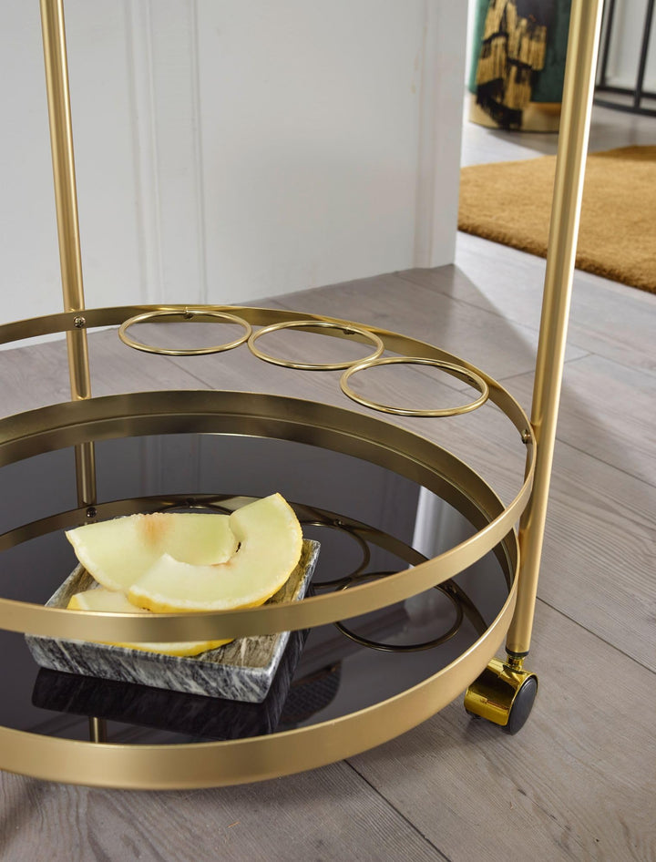 Servierwagen rund Stahl Gold-Schwarz 2 Ebenen Sicherheitsglas 45x76cm - Bild 6