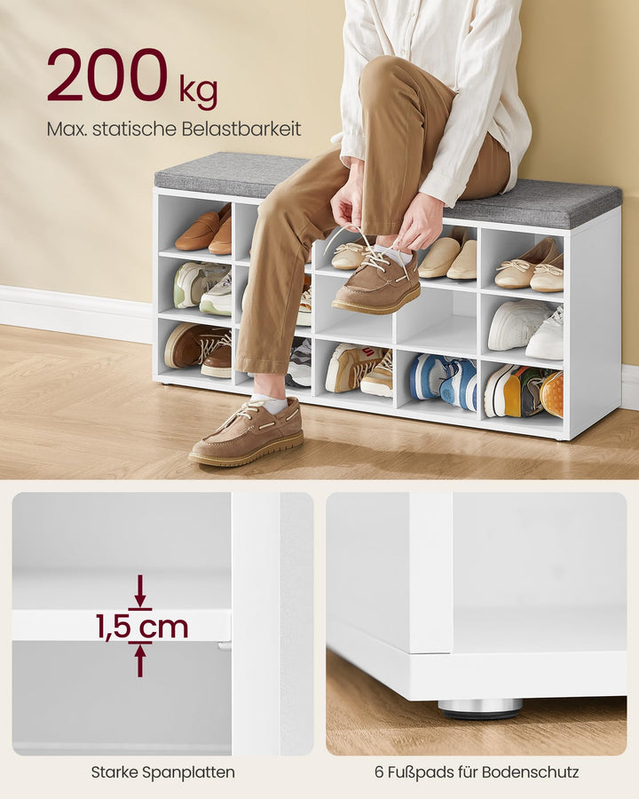 Schuhbank mit Sitzfläche 15 Fächer Spanplatte 105 cm breit - Bild 3
