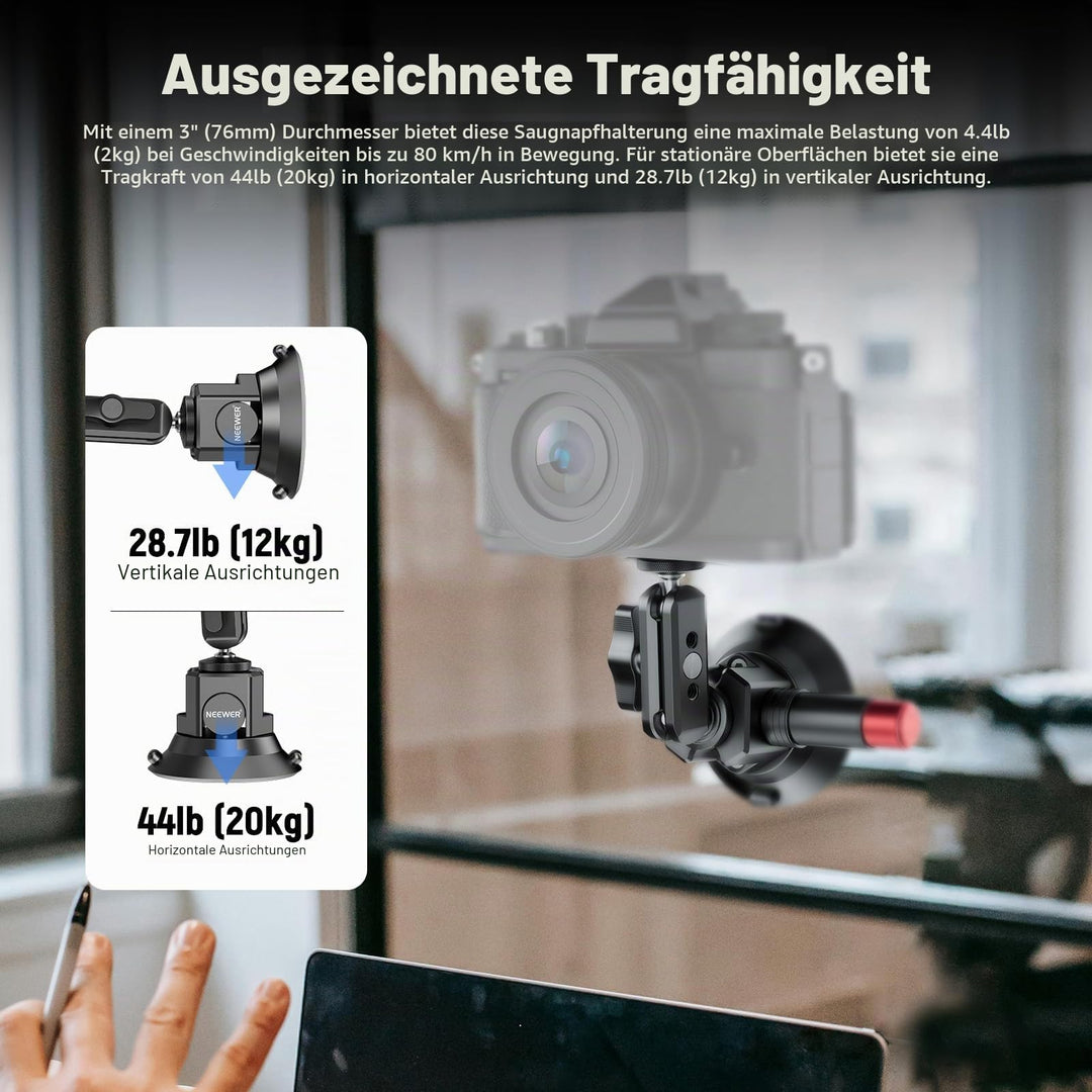 Saugnapf Kamerahalterung 76mm mit Kugelkopf Magic Arm 1/4" 3/8" - Bild 3