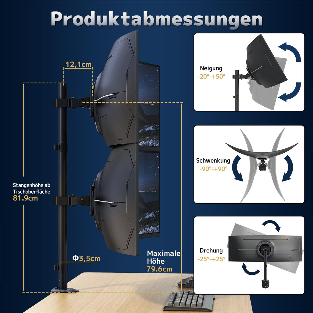 Vertikale Monitor Halterung 2 Bildschirme 17-49 Zoll höhenverstellbar VESA - Bild 7