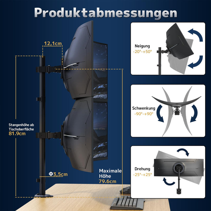 Vertikale Monitor Halterung 2 Bildschirme 17-49 Zoll höhenverstellbar VESA - Bild 7