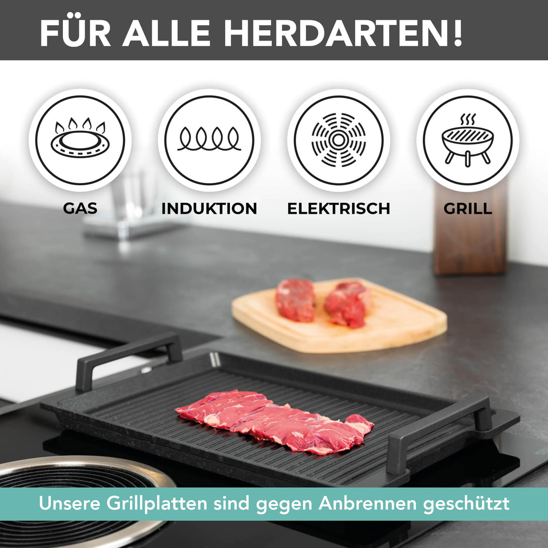 Grillplatte Aluminiumguss gerippt 37,5x22,8cm Induktion Antihaft - Bild 5
