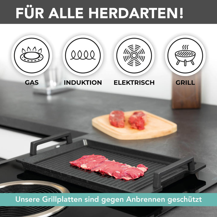 Grillplatte Aluminiumguss gerippt 37,5x22,8cm Induktion Antihaft - Bild 5