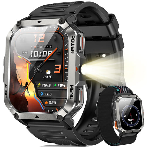 Smartwatch Herren IP68 mit Telefonfunktion Kompass LED 100+ Sportmodi