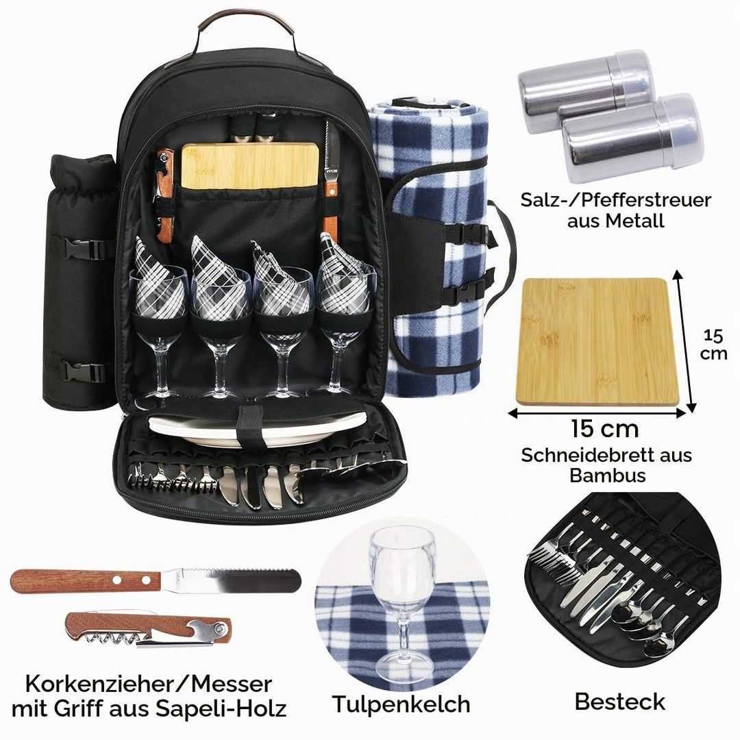 Picknickrucksack für 4 Personen mit Geschirr-Set und Decke - Bild 2